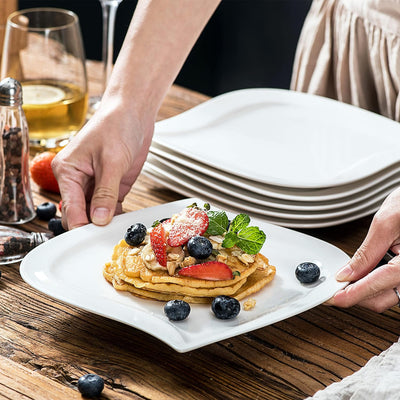 MALACASA, Serie Elvira, 6 teilig Set Cremeweiss Porzellan Kuchenteller Dessertteller Frühstückstelle