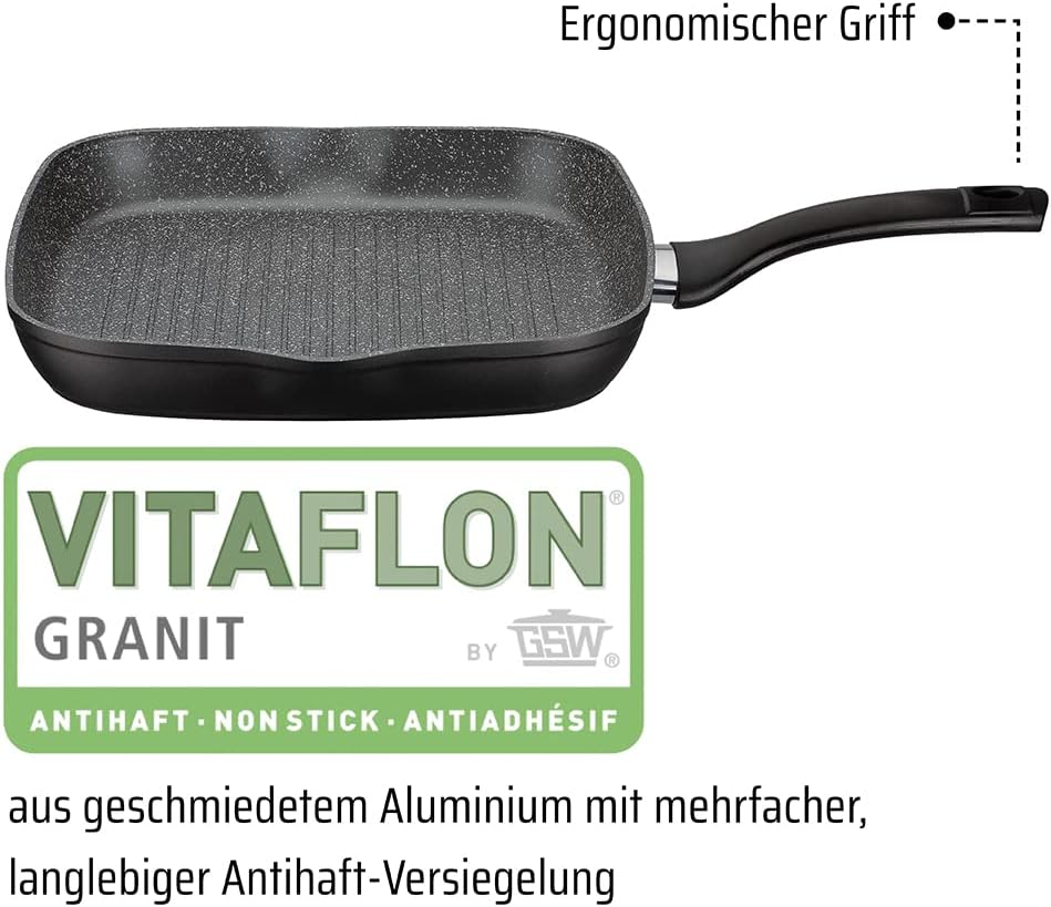 GSW Pfannen-Set Gourmet Granit – hochwertiges Pfannenset bestehend aus 2 Bratpfannen und 1 Grillpfan
