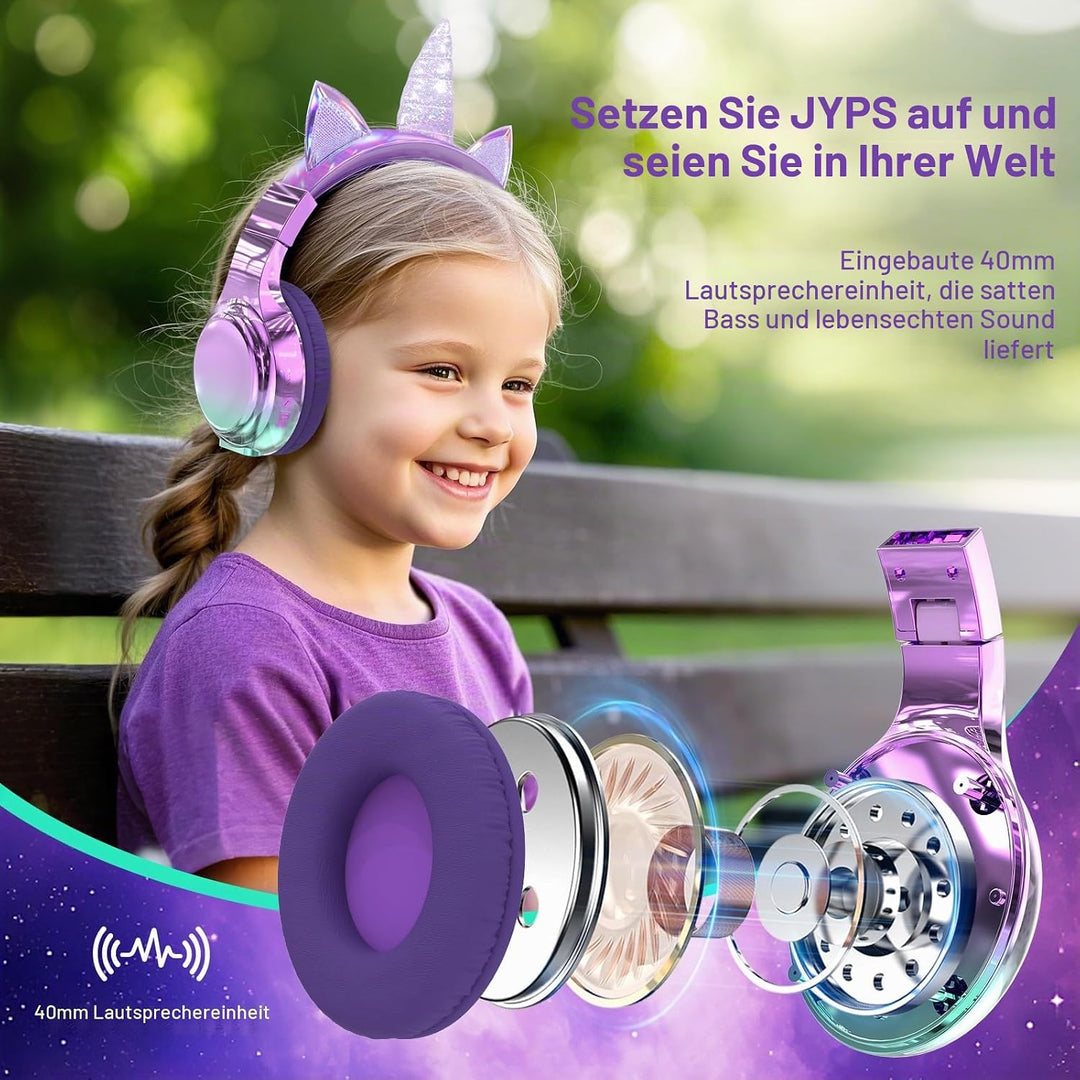 JYPS Bluetooth Kopfhörer Kinder, Metallisch Kabellose Kopfhörer Kinder Over Ear mit 74/85dBA Lautstä