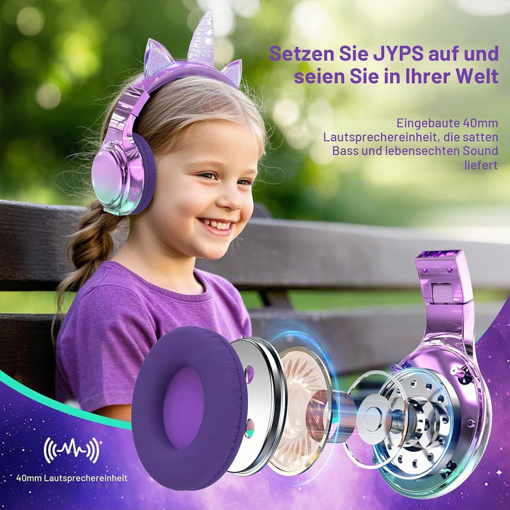 JYPS Bluetooth Kopfhörer Kinder, Metallisch Kabellose Kopfhörer Kinder Over Ear mit 74/85dBA Lautstä