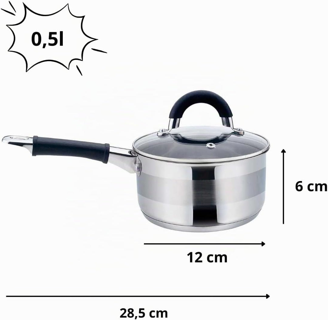 Kochtopf mit Deckel und Griff 500ml 12cm KH-1253 Edelstahl