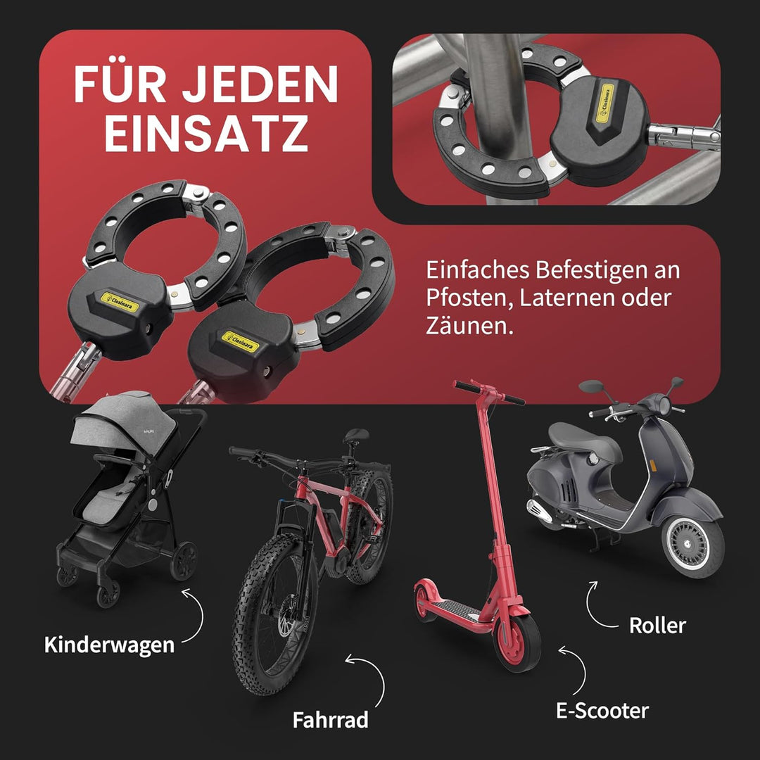 Handschellenschloss E-Scooter mit FLEX-TECHNOLOGIE für Roller, E-Bike & MTB-Bike - Kettenschloss & F