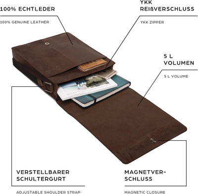 LEABAGS Leder Umhängetasche Herren & Damen I Messenger Bag mit Schultergurt I Schultertasche I Arbei