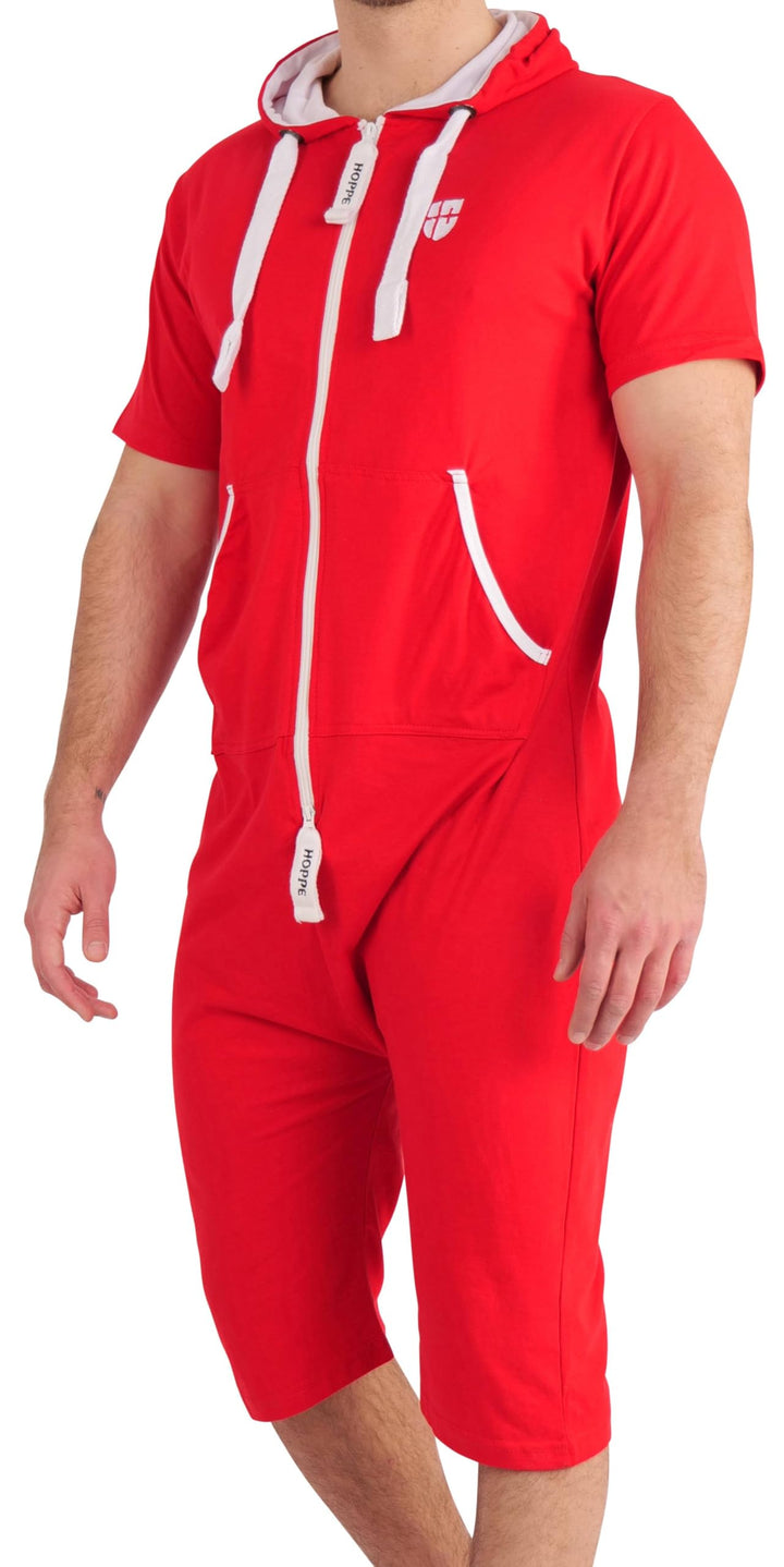 Gennadi Hoppe Herren Jumpsuit kurz Overall Einteiler Jogger für den Sommer S Slim Rot, S Slim Rot
