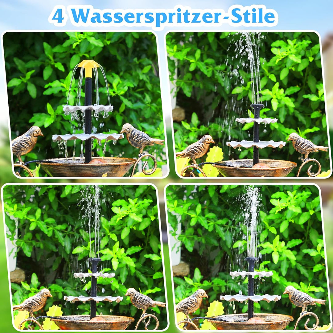 AISITIN 4W Solar Springbrunnen für Aussen, Dreischichtiges Fliesswasser-Set mit Wasserpumpe,Vogelbad