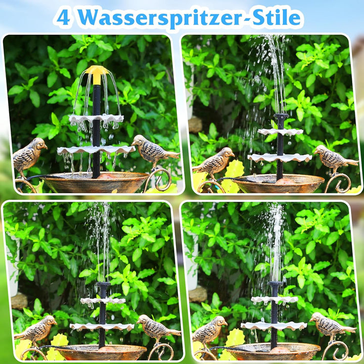 AISITIN 4W Solar Springbrunnen für Aussen, Dreischichtiges Fliesswasser-Set mit Wasserpumpe,Vogelbad