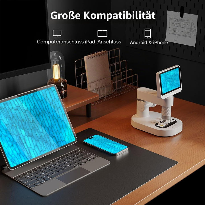 BEAVERLAB Mikroskop für Kinder, 4,3" IPS digitales Mikroskop 100X-1600X, 1080P HD Taschenmikroskop f