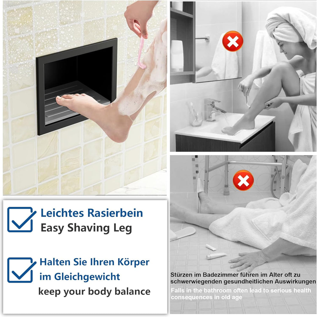 Wandnische Dusche Versenkte Duschfussstütze aus 304 Edelstahl Nische mit Rutschfest Silikonpads für