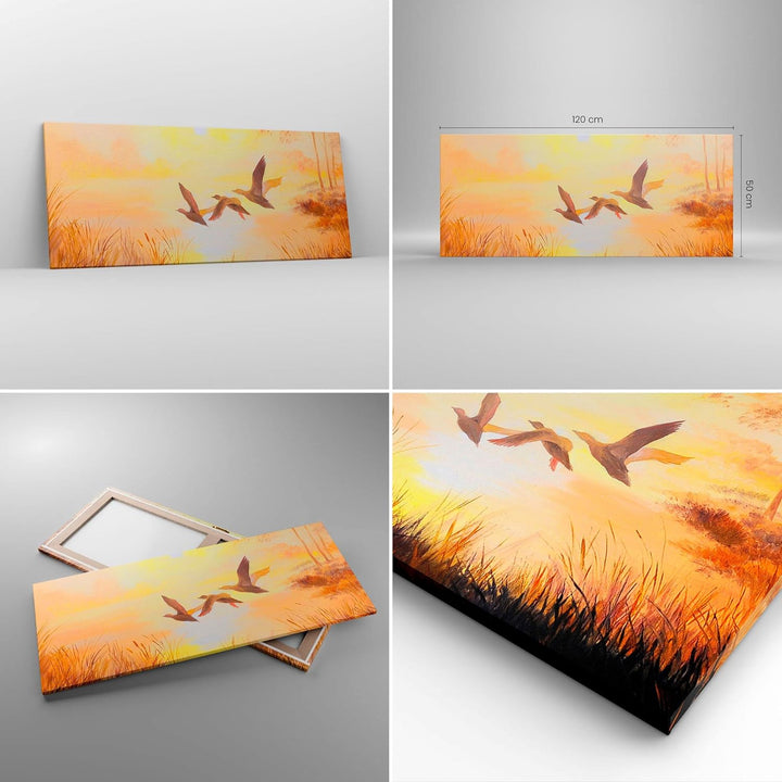 Wandbilder Dekoration Wohnzimmer Vogel Natur Wasser Panorama Bilder auf Leinwand 120x50cm Leinwandbi