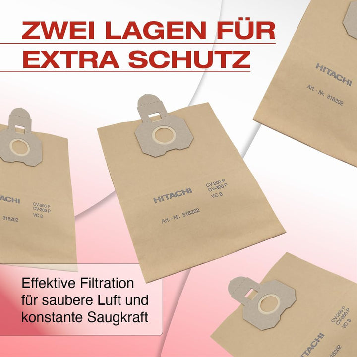 10x Staubsaugerbeutel - Papierfilter für Hitachi CV 400P Pro - 2 lagiger Ersatzfilter für starke Sau