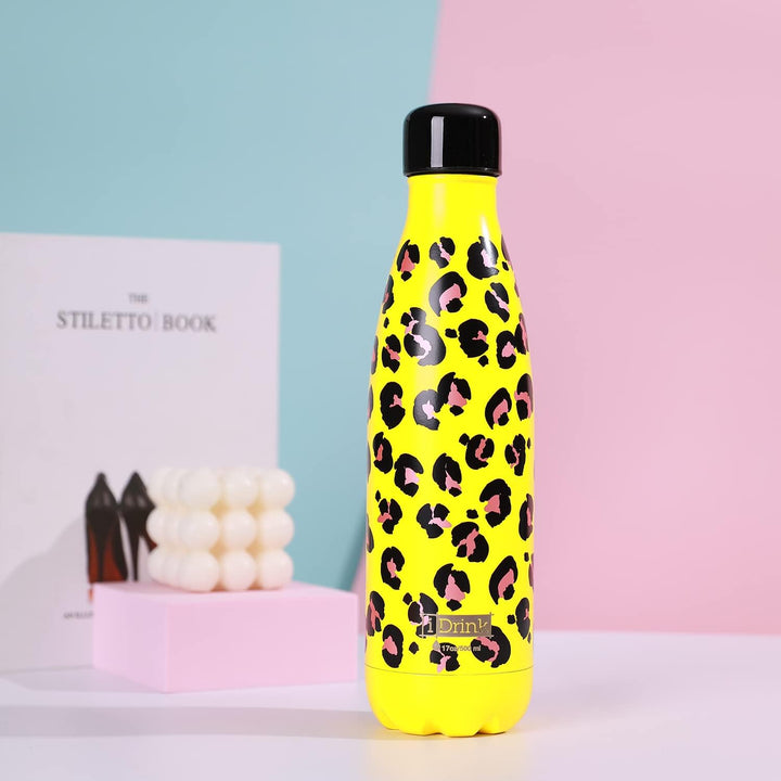 IDRINK® - Revolutionäre Thermoflasche, 2-wandig, Edelstahlflasche ENDE DER SERIE PREIS, 500 ML LEOPA