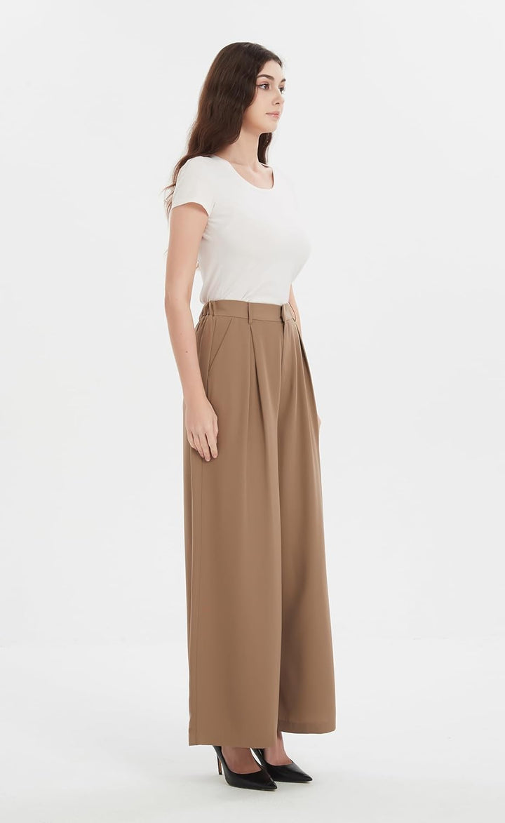 Tronjori Damen Hose Weites Bein Frauen Lange Hose mit Taschen Einfarbig Lose elastische Hohe Taille