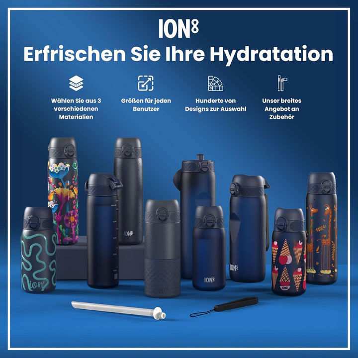 Ion8 1 Liter Edelstahl Trinkflasche, Auslaufsicher, Einhandöffnung, Sichere Verriegelung, Spülmaschi