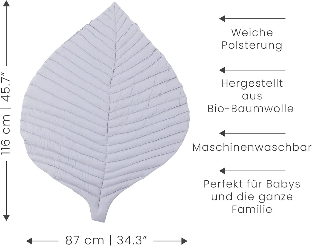 Toddlekind Krabbeldecke für Babys, Blattform, handgenäht, Baby-Spielmatte aus Bio-Baumwolle, 116×87