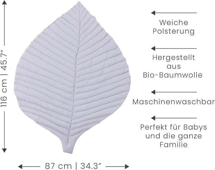 Toddlekind Krabbeldecke für Babys, Blattform, handgenäht, Baby-Spielmatte aus Bio-Baumwolle, 116×87