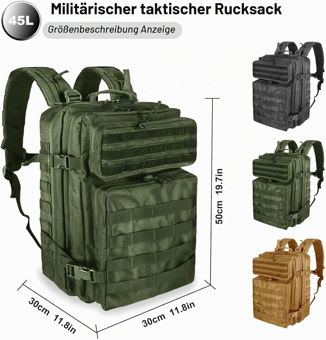 Militär Rucksack Herren,45L Gross Rucksack Wasserdicht Outdoor Assault Survival Wanderrucksack Herre