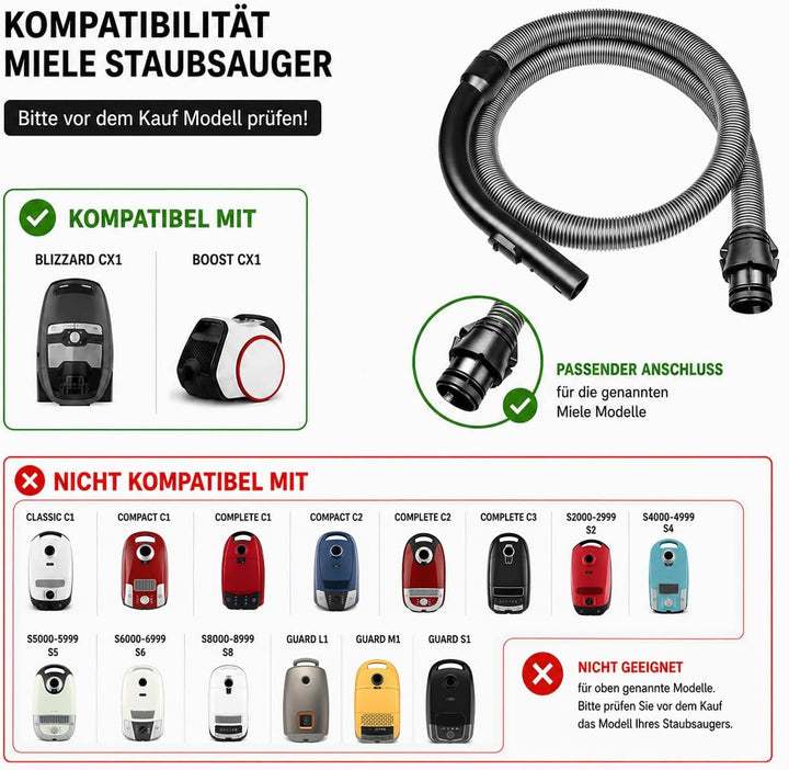 PRIMEBAG - Saugschlauch kompatibel mit Miele Blizzard CX1 Serie - Staubsaugerschlauch inkl. Handgrif