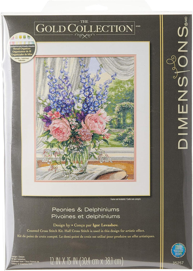 Dimensions Gezählter Kreuzstick Set, Peonies and Delphiniums Pfingstrosen und Rittersporn, Pfingstro