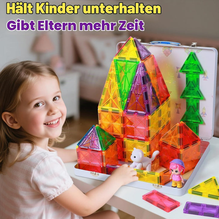 100 Teile grössere Magnetische Bausteine with Metallkasten, 7,5 cm Magnetische Fliesen STEM Magnet S