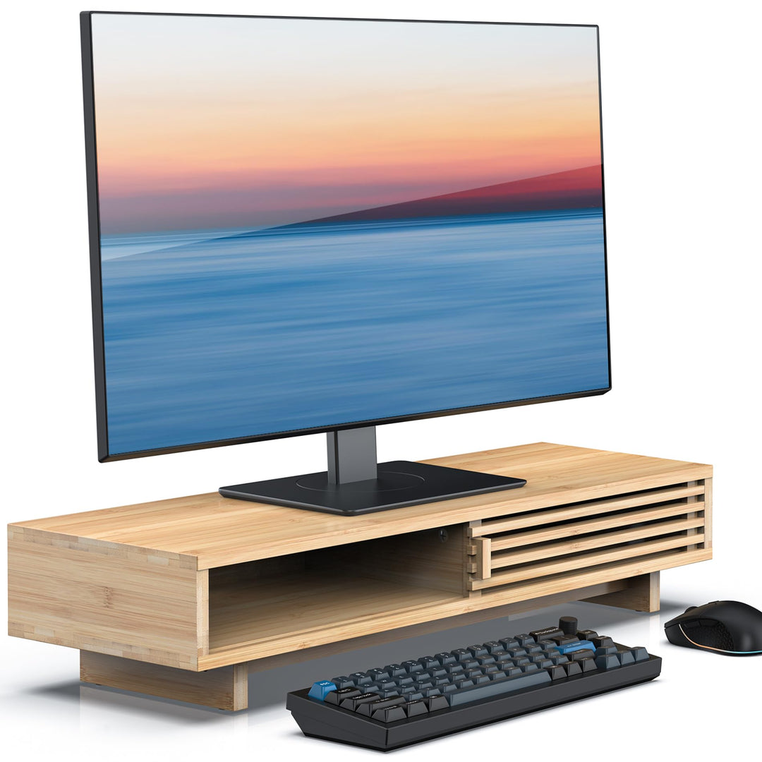 Dual-Monitorständer mit Schiebetür, doppelter Computer-Laptop-Ständer, Schreibtischregal-Organizer m