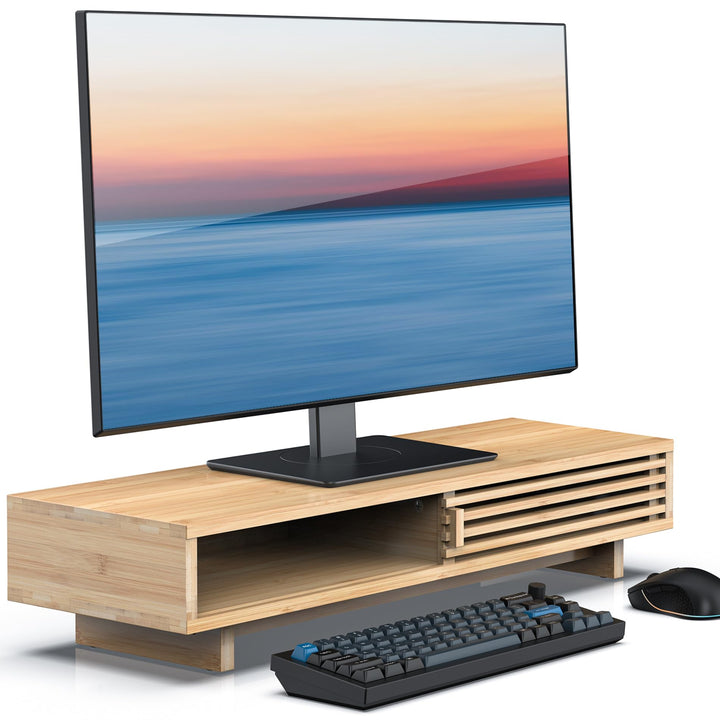 Dual-Monitorständer mit Schiebetür, doppelter Computer-Laptop-Ständer, Schreibtischregal-Organizer m