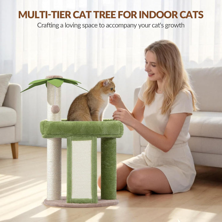 Kratzbaum, 70 cm Kleiner Kratzbaum für Katzen, Mehrstöckiger Katzenturm mit 1 Sisal-Kratzbrett, 2 Si