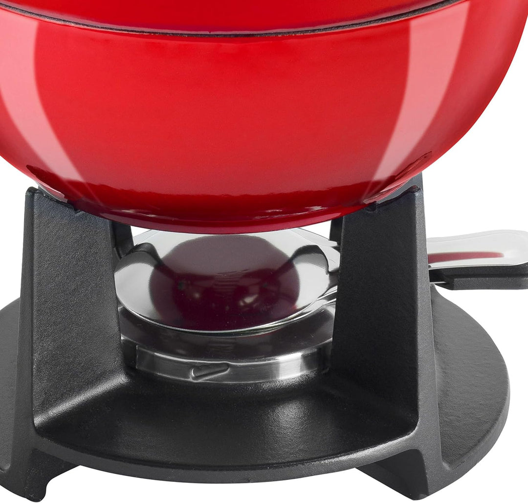 Zwilling Cherry Emaille Gusseisen Pfanne Schweizer Fondue Set für geschmolzenen Käse 6 Edelstahl Gab