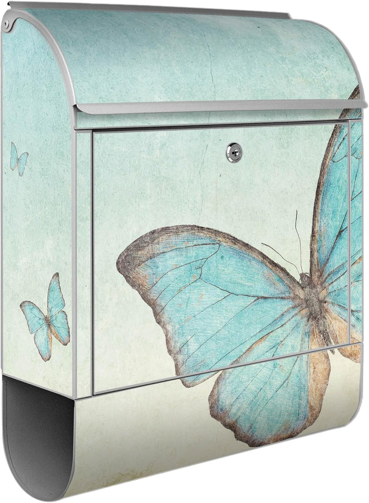 banjado® Design Briefkasten mit Motiv Blaue Schmetterlinge 39x47x14cm &amp; 2 Schlüssel - Briefkasten St