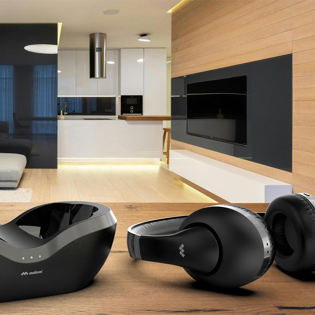 Meliconi, Flash Base, Bluetooth 5.3 Kopfhörer, Wireless TV Kopfhörer, mit Ladestation, Lang anhalten