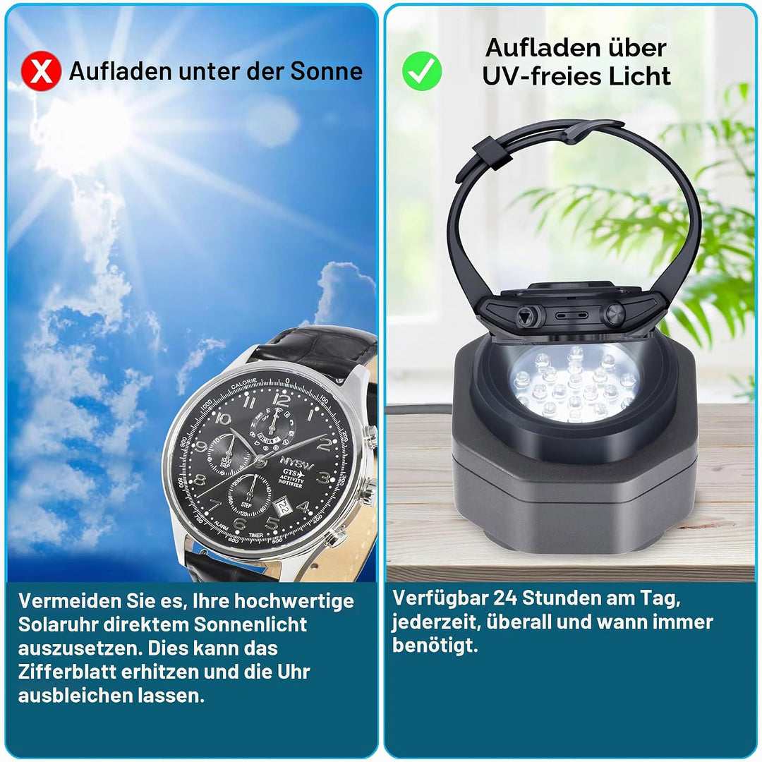 CoolFire - Typ-C UV-freies Solaruhr-Schnellladegerät für alle Eco-Solaruhren für Herren, Reloj Hombr