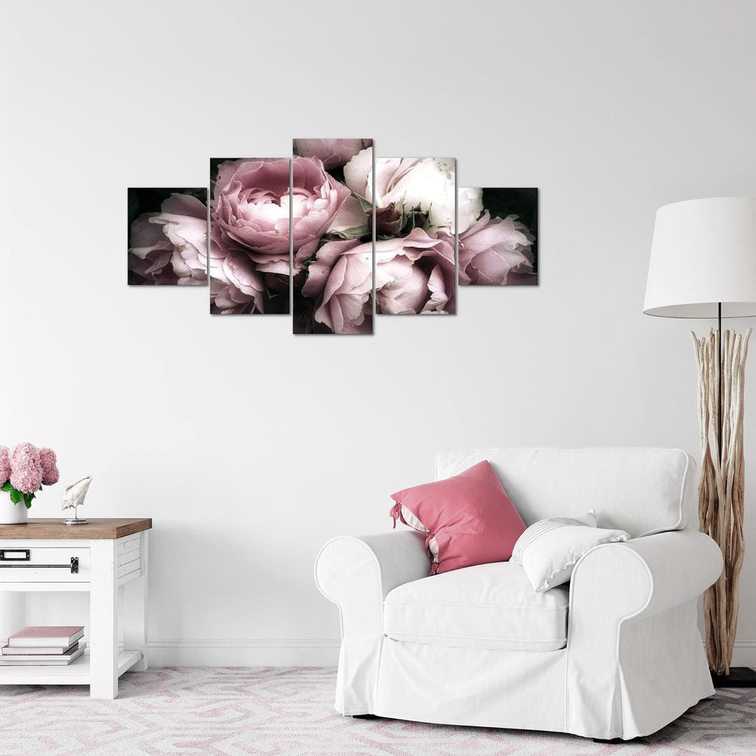 Runa Art Wandbilder Blumen Rosen 5 Teilig Bild auf Vlies Leinwand Deko Wohnzimmer Vintage Schwarz Bu