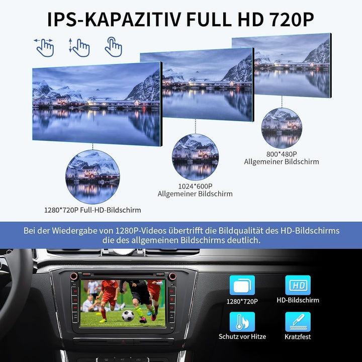 QIIKEN 8" 4G+64G Android 13 Autoradio mit Navi für VW T5 Golf 5 6 Polo Sharan Seat Passat Tiguän, Do