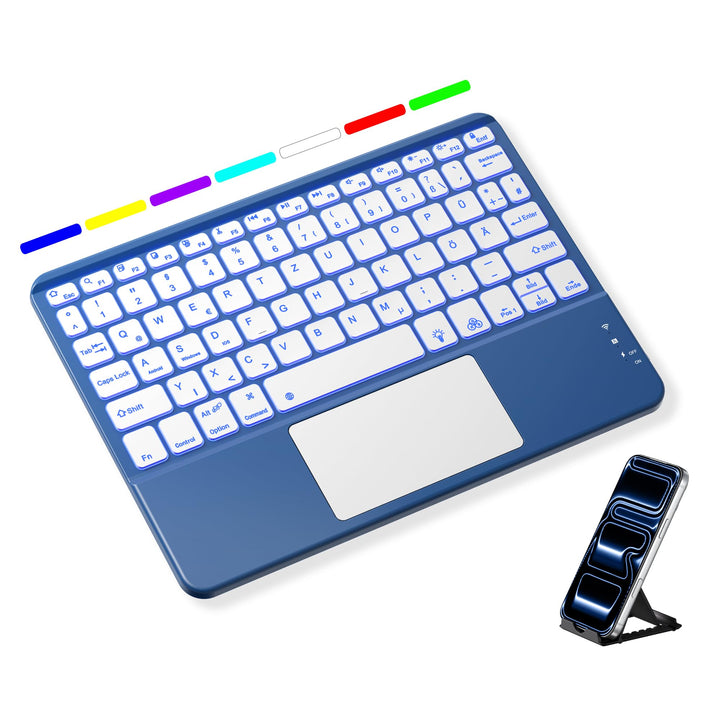 Vobafe Bluetooth Tastatur mit Touchpad, Kabellose 7-farbiges Backlight QWERTZ Tablet Keyboard, Trale