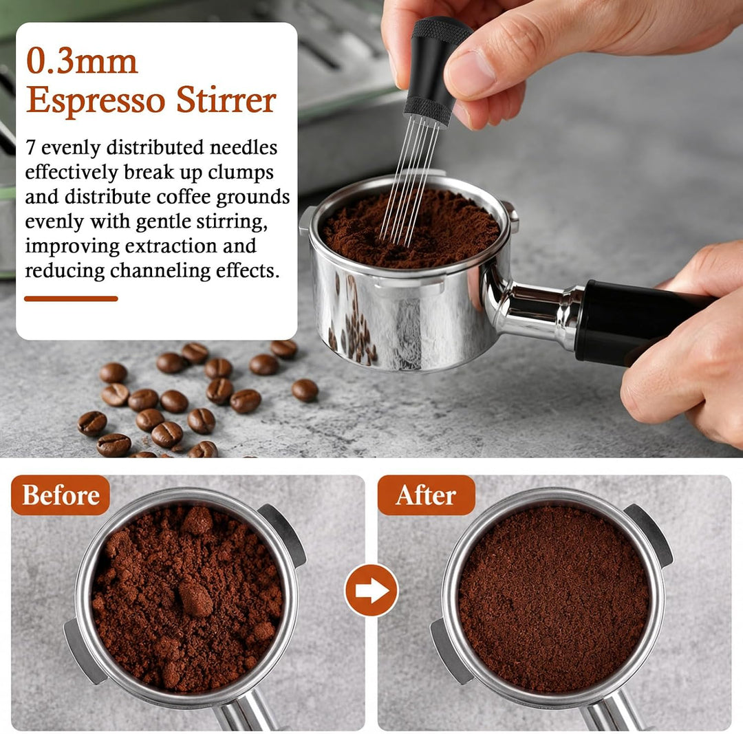 WDT Tool Espresso 51mm Siebträger Zubehör Set Espresso Nadel mit 7 Feinen Nadeln 5 Ersatznadeln Magn