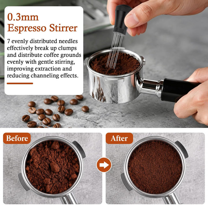 WDT Tool Espresso 51mm Siebträger Zubehör Set Espresso Nadel mit 7 Feinen Nadeln 5 Ersatznadeln Magn