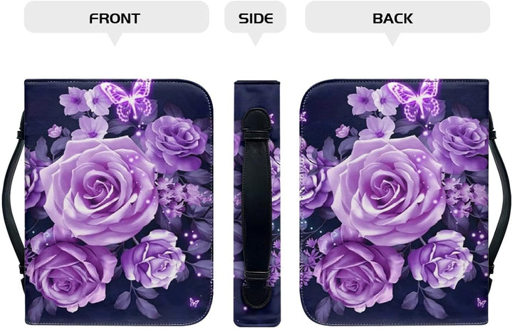 Kuiaobaty Bibeltasche mit Reissverschluss und Griff, Violett Rosen, Tragetasche für Standardgrösse,