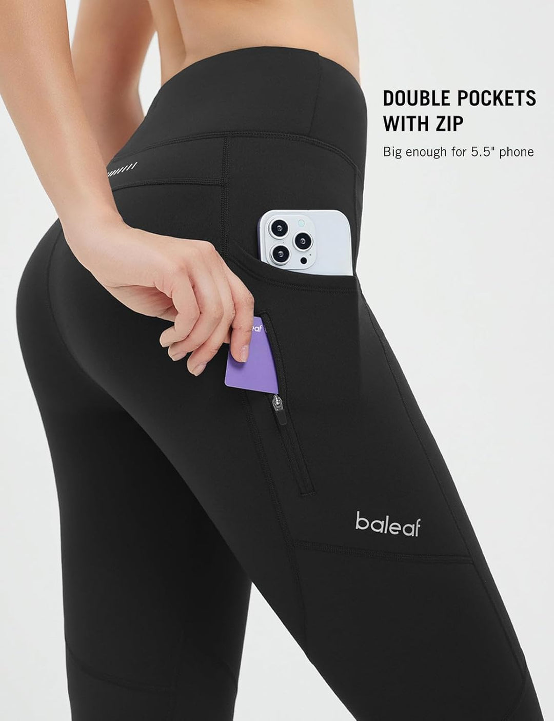 baleaf Thermoleggings Winter Damen Fahrradhose Lang mit Reissverschluss Warm Gefüttert Jogginghose R