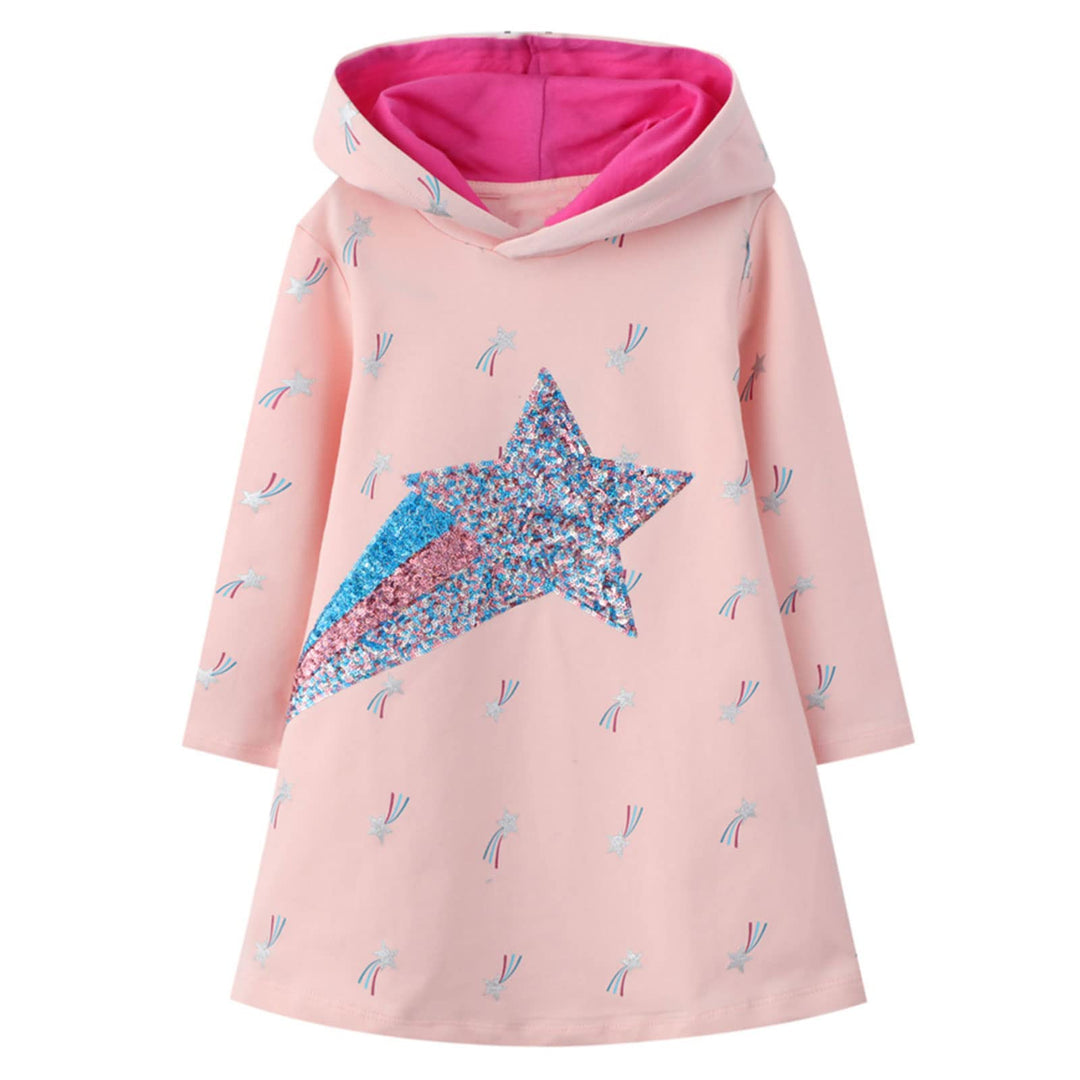 JinBei Mädchen Kapuzenkleid Langarm Kapuzenpullover Baumwolle Pullover Hoodie Sweatshirt Kleid Freiz