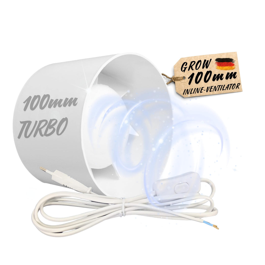 TronicXL 100mm Grow Lüfter Zuluft Abluft Inline Ventilator mit Kabel Stecker Schalter 230V für Steck