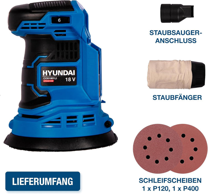 HYUNDAI Akku-Exzenterschleifer COS1801LI, Schwingschleifer, Schleifmaschine, Schleifer, Schleifgerät
