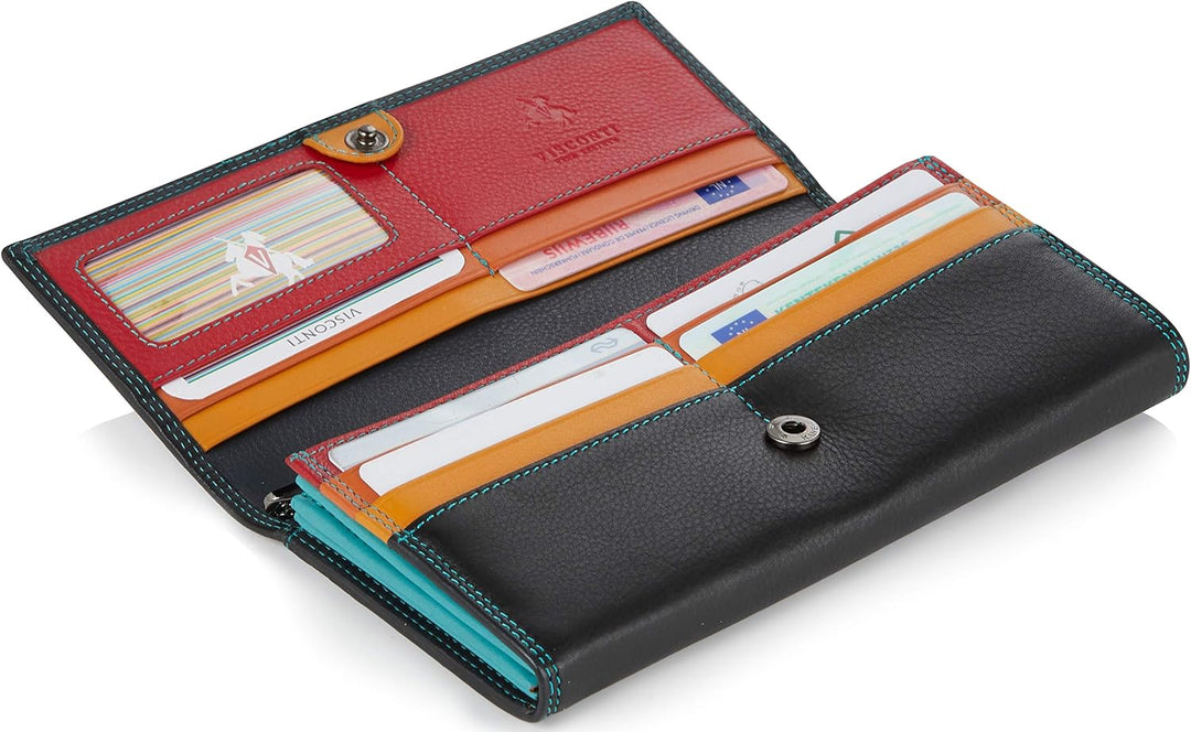 VISCONTI ® Leder Portemonnaie Damen RFID Schutz Geldbeutel Damen Geldbörse Bifold Mehrfarbig Portmon