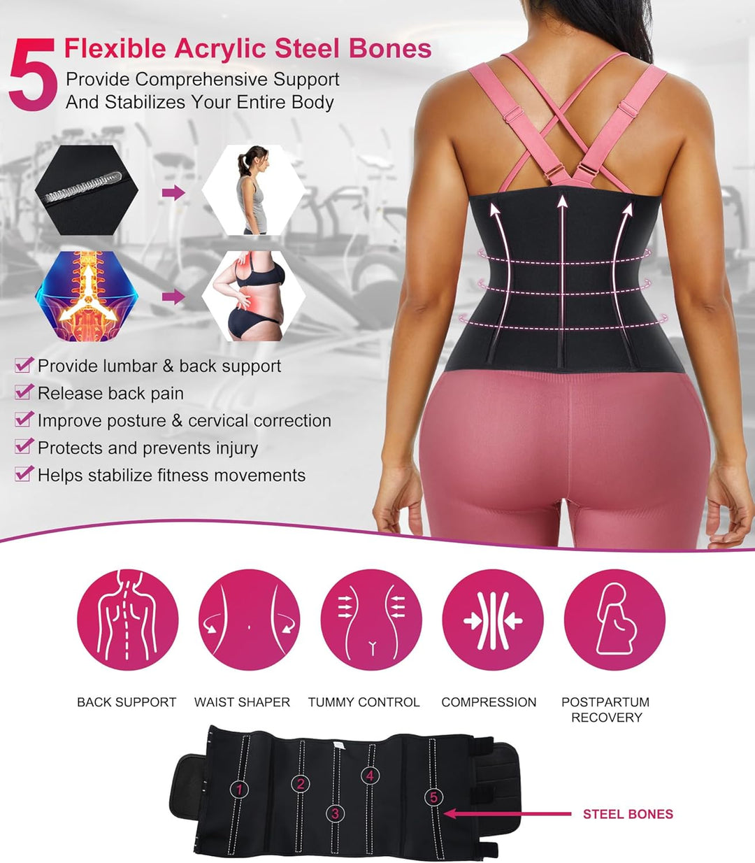 TrainingGirl Damen-Taillentrainer, Korsett, Bauchkontrolle, Workout, Schweissband, schlanker Bauchgü