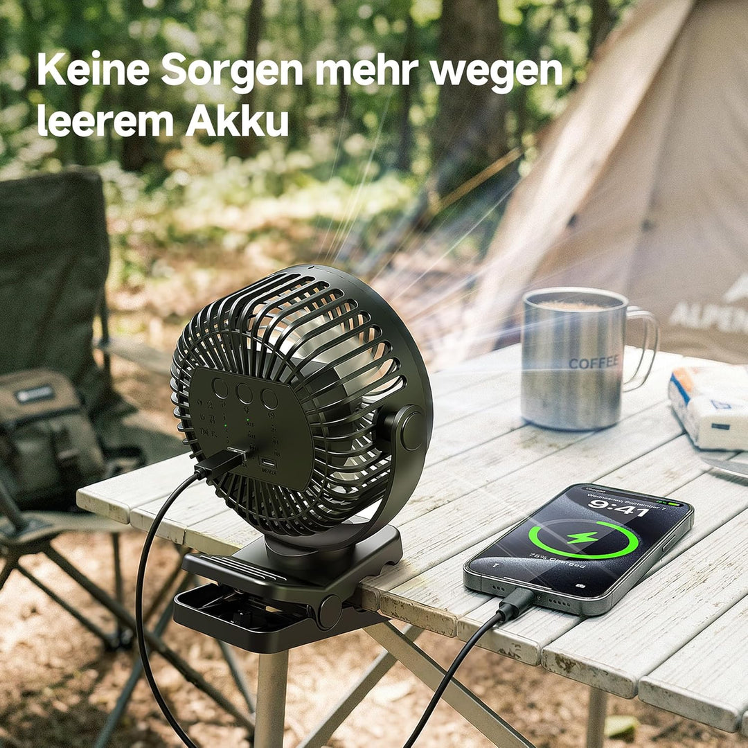 EasyAcc Tragbarer Clip-Ventilator mit LED-Licht und Magnetfuss – 13000mAh USB Wiederaufladbarer Zelt
