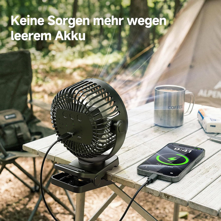 EasyAcc Tragbarer Clip-Ventilator mit LED-Licht und Magnetfuss – 13000mAh USB Wiederaufladbarer Zelt