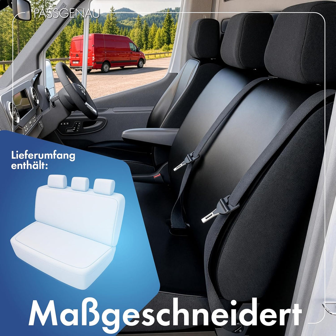 Walser Transporter Sitzbezüge Auto kompatibel mit VW T6, 3er Bankbezug Pritsche, Auto Sitzbezüge aus