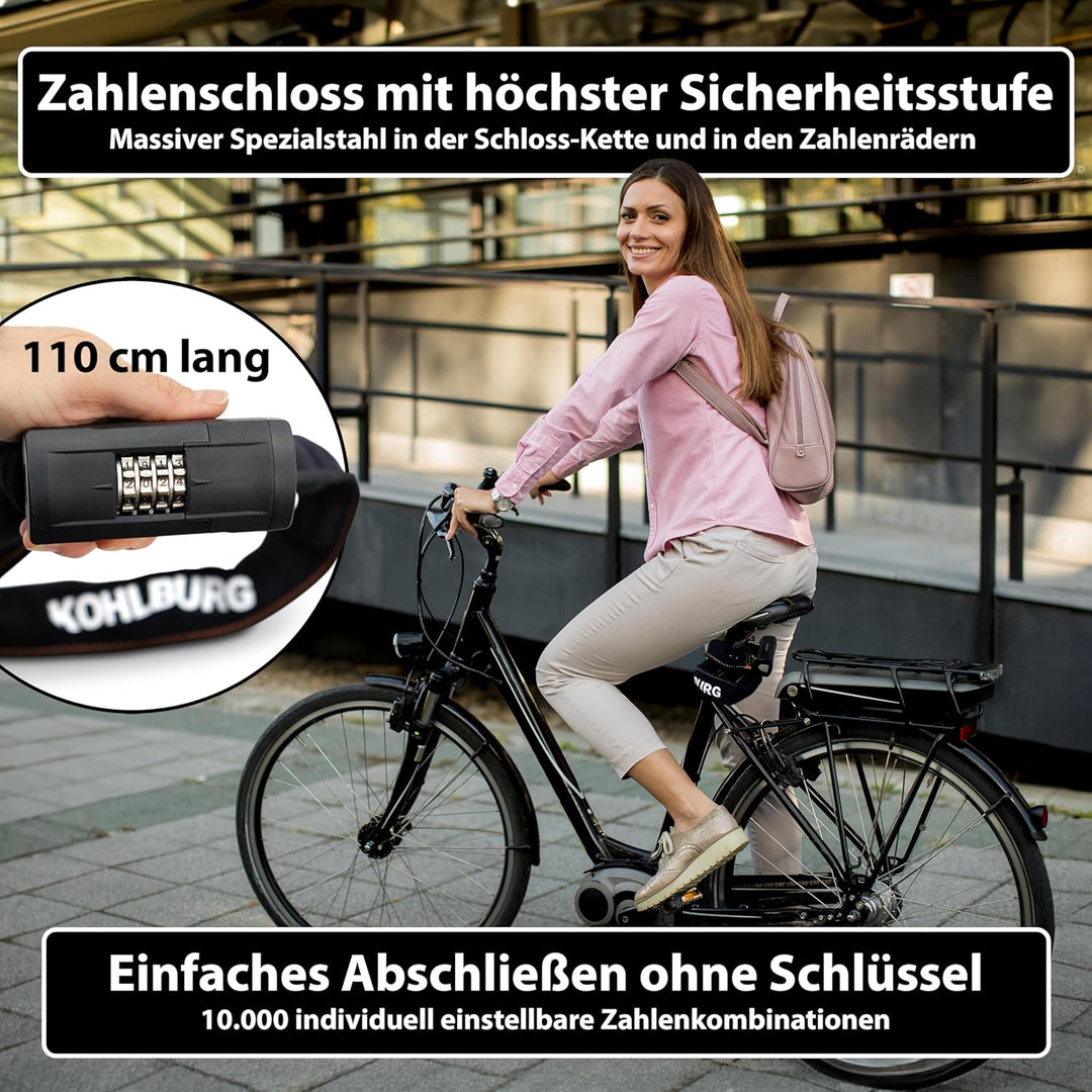 KOHLBURG massives 110cm Fahrradschloss Zahlenschloss mit höchster Sicherheit [Sold Secure GOLD] - si