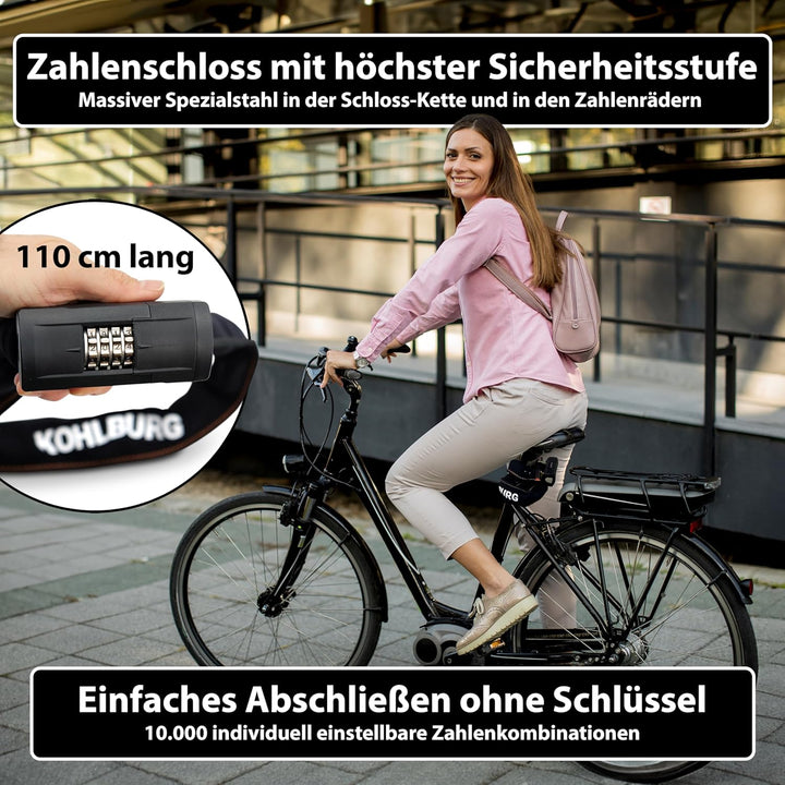 KOHLBURG massives 110cm Fahrradschloss Zahlenschloss mit höchster Sicherheit [Sold Secure GOLD] - si