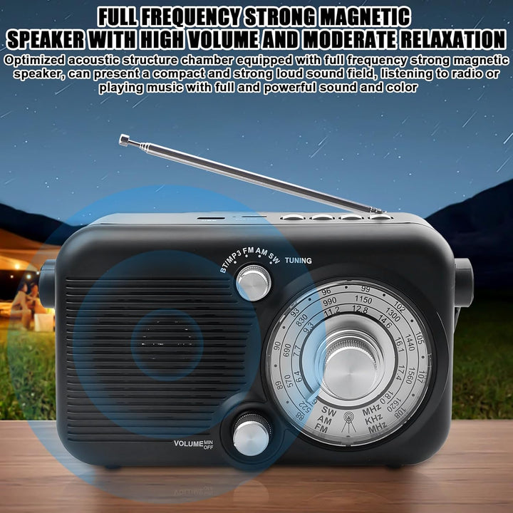 Tragbares Radio mit Bluetooth, AM,FM,SW Kofferradio, Strom & Batteriebetrieb, Eingebautem Lautsprech