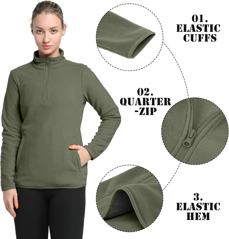 33,000ft Damen Fleece Pullover mit Halbreissverschluss Stehkragen Fleecepullover Sweatjacke Winter W