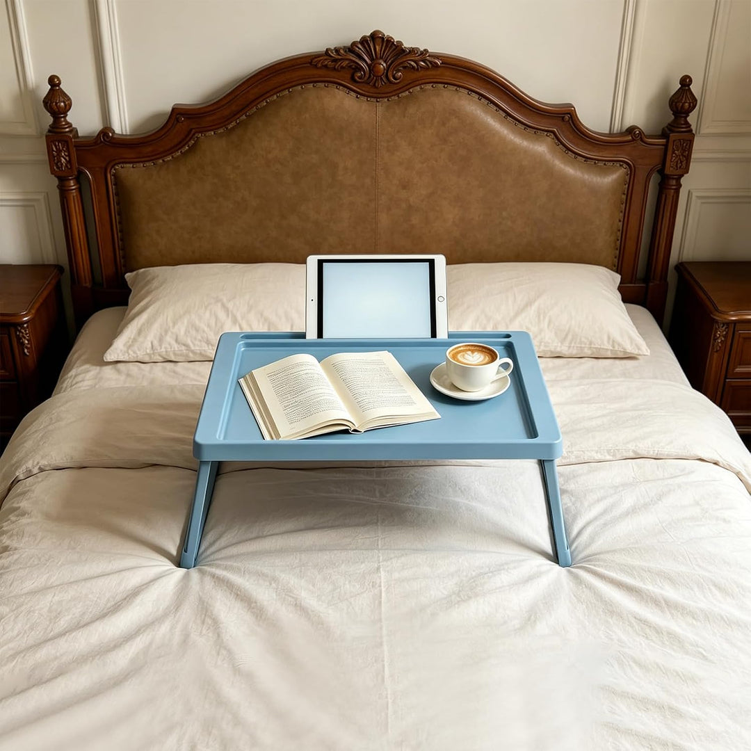 Faltbar Bett Tablett Tisch mit Beinen Laptop Tisch Serviertablett, Blau | Klappbares Design, Stabile
